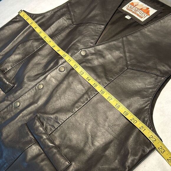 Saguro West Leather Vest Brown Mens Sz XL Western Snap Button - Picture 6 of 7